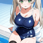 【エロ画像】プラチナブロンドツインテール巨×スクール水着_AI_アニメエロ画像
