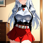 【エロ画像】銀髪三つ編み巨乳騎士×ニーソ・絶対領域_AI_アニメエロ画像