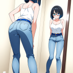 【エロ画像】黒青グラデーションボブ巨乳×鏡越し_AI_アニメエロ画像
