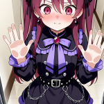 【エロ画像】黒紫グラデロングロリ×ガラスおっぱい押し付け_AI_アニメエロ画像