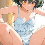 【エロ画像】緑髪くせ毛ショート筋肉質×潮吹き_AI_アニメエロ画像