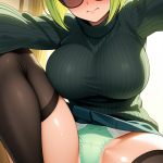 【エロ画像】ライム色ボブ巨乳むっちり×くぱぁ・大開脚_AI_アニメエロ画像