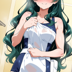 【エロ画像】深緑ウェーブロング筋肉質×お風呂・入浴_AI_アニメエロ画像