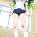 【エロ画像】ライム緑セミロング筋肉質×体操服・ブルマ_AI_アニメエロ画像