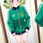 【エロ画像】緑髪内巻きセミロングむっちり×鏡越し_AI_アニメエロ画像