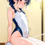 【エロ画像】黒青ツインおさげロリ体型×潮吹き_AI_アニメエロ画像