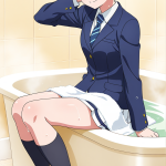 【エロ画像】金髪刈り上げショート細身×お風呂・入浴_AI_アニメエロ画像