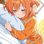 【エロ画像】オレンジお団子ヘアロリ体型×寝起き・パジャマ_AI_アニメエロ画像