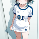 【エロ画像】黒青グラデハーフアップむっちり×貧乳・微乳_AI_アニメエロ画像