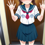 【エロ画像】茶髪三つ編み貧乳長身×ガラスおっぱい押し付け_AI_アニメエロ画像