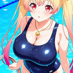 【エロ画像】ピンク金グラデーションツインテ×スクール水着_AI_アニメエロ画像
