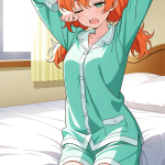 【エロ画像】オレンジツインテール巨乳×寝起き・パジャマ_AI_アニメエロ画像