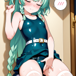 【エロ画像】翠緑色三つ編みロリ体型×オナニー・自慰_AI_アニメエロ画像