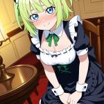 【エロ画像】ライム色刈り上げショート丸顔×メイド服_AI_アニメエロ画像
