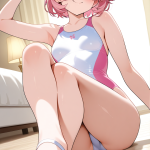 【エロ画像】桜色サイドテール長身貧乳×足コキ_AI_アニメエロ画像