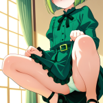 【エロ画像】ライム色ボブ貧乳小柄×くぱぁ・大開脚_AI_アニメエロ画像