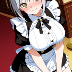 【エロ画像】グレーハーフアップグラマラス×メイド服_AI_アニメエロ画像