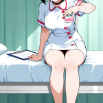 【エロ画像】深緑ボブスレンダー×ナース服_AI_アニメエロ画像