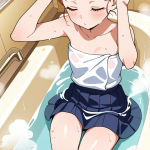 【エロ画像】オレンジ団子小柄貧乳制服×お風呂・入浴_AI_アニメエロ画像