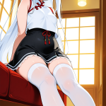 【エロ画像】白髪ハーフアップむっちり×ニーソ・絶対領域_AI_アニメエロ画像