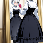 【エロ画像】白髪ショート巨乳ゴスロリ×鏡越し_AI_アニメエロ画像