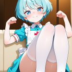 【エロ画像】水色髪刈り上げショートロリ×足コキ_AI_アニメエロ画像