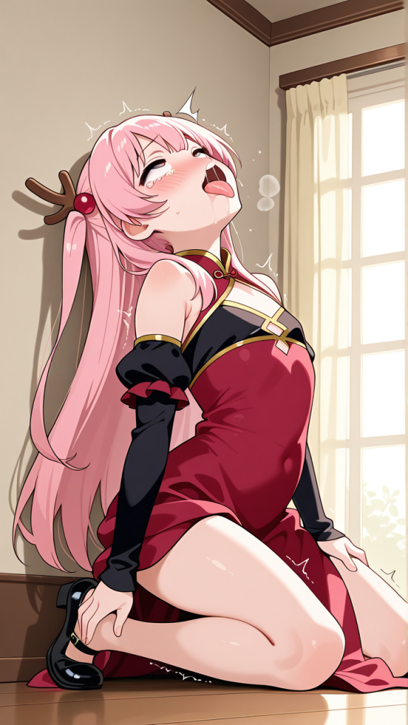 【エロ画像】桜色セミロングロリ体型×アヘ顔・イキ顔_AI_アニメエロ画像