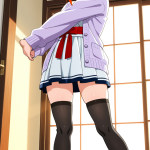 【エロ画像】オレンジポニーテール巨乳スレン×ニーソ・絶対領域_AI_アニメエロ画像