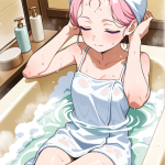 【エロ画像】桜色アップスレンダー×お風呂・入浴_AI_アニメエロ画像