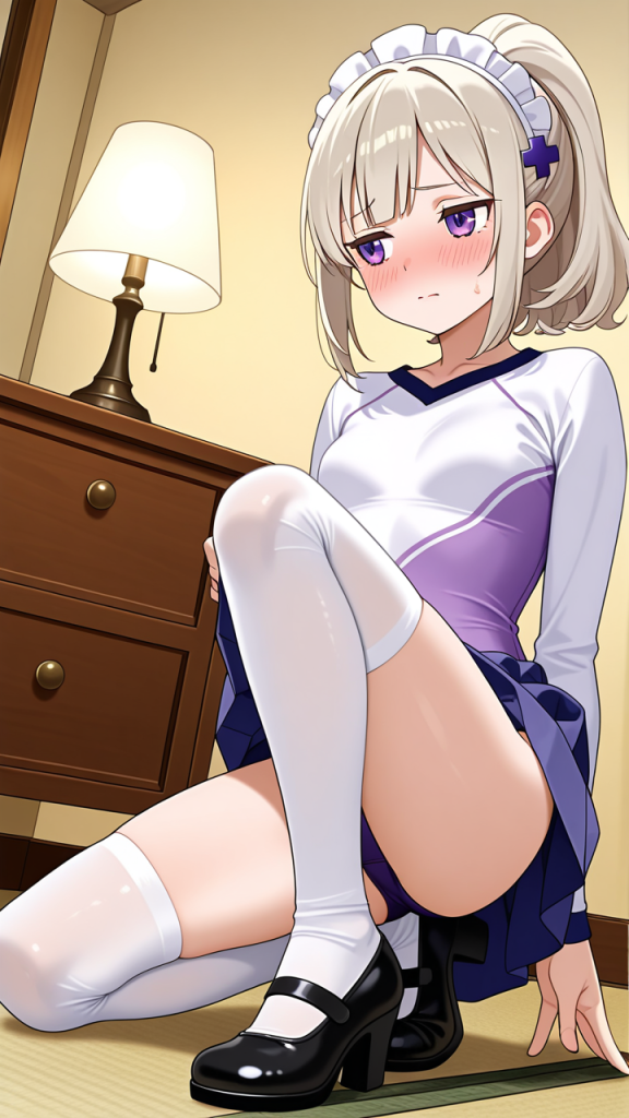 【エロ画像】プラチナ髪ハイポニー筋肉質×くぱぁ・大開脚_AI_アニメエロ画像