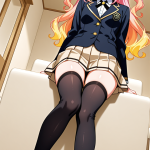 【エロ画像】ピンク金髪セミロングスレンダー×ニーソ・絶対領域_AI_アニメエロ画像