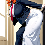 【エロ画像】オレンジセミロング内巻きグラマ×巨乳・爆乳_AI_アニメエロ画像