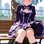【エロ画像】青髪ボブ高身長スレンダー×野外露出_AI_アニメエロ画像