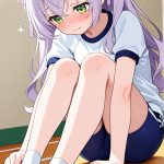 【エロ画像】紫髪ウェーブロング貧乳小柄×体操服・ブルマ_AI_アニメエロ画像