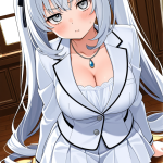 【エロ画像】銀髪内巻きセミロング優雅×ニーソ・絶対領域_AI_アニメエロ画像