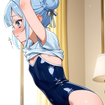 【エロ画像】青髪お団子ロリ体型×貧乳・微乳_AI_アニメエロ画像