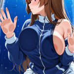 【エロ画像】茶髪ロンググラマラス×ガラスおっぱい押し付け_AI_アニメエロ画像