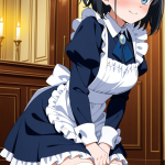 【エロ画像】黒髪サイドテール巨乳むっちり×メイド服_AI_アニメエロ画像