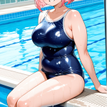 【エロ画像】桜色外ハネボブ巨乳むっちり×スクール水着_AI_アニメエロ画像