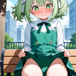 【エロ画像】深緑お団子ロリ体型×野外露出_AI_アニメエロ画像