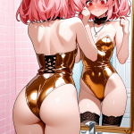 【エロ画像】桜色ツインアップ細身長身×鏡越し_AI_アニメエロ画像