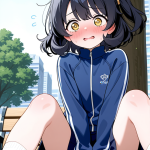 【エロ画像】黒髪くせ毛ショートロリ体型×野外露出_AI_アニメエロ画像