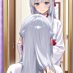 【エロ画像】グレーハーフアップ高身長スレン×鏡越し_AI_アニメエロ画像