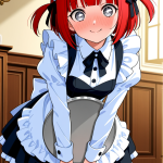 【エロ画像】赤髪刈り上げショート長身貧乳×メイド服_AI_アニメエロ画像
