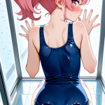 【エロ画像】マゼンタロールツイン貧乳長身×ガラスお尻押し付け_AI_アニメエロ画像