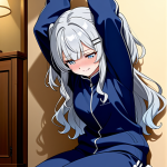 【エロ画像】グレー髪セミロング巨乳×手縛り・拘束_AI_アニメエロ画像