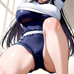 【エロ画像】黒髪ロング巨乳むっちり×体操服・ブルマ_AI_アニメエロ画像