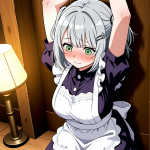 【エロ画像】グレー髪三つ編みむっちり×手縛り・拘束_AI_アニメエロ画像