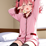 【エロ画像】ピンク髪ツインテールむっちり×寝起き・パジャマ_AI_アニメエロ画像