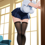 【エロ画像】プラチナ金髪ポニーテール巨乳む×ニーソ・絶対領域_AI_アニメエロ画像